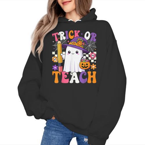 Trick Or Teach Teacher Pencil Ghost Halloween Teacher Women's Hoodie - teacherstshirts.com DE