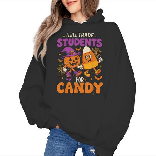 Will Trade Students For Candy Shirt Fun Candy Corn Teacher Women's Hoodie - teacherstshirts.com AU