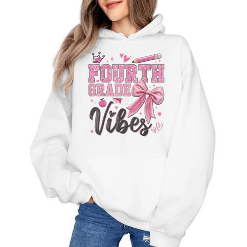4th Fourth Grade Vibes Back To School Coquette Teacher Girl Women's Hoodie - teacherstshirts.com DE