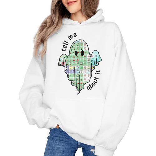 AAC Ghost Tell Me About It Speech Pathology AAC Sped Teacher Women's Hoodie - teacherstshirts.com CA