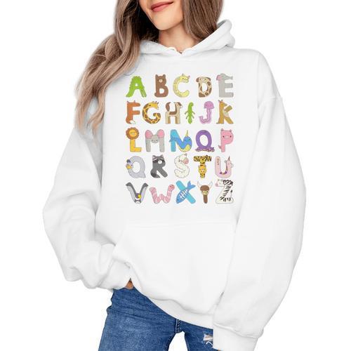 ABC Animals Alphabet Graphic Boys Girls Kindergarten Teacher Women's Hoodie - teacherstshirts.com