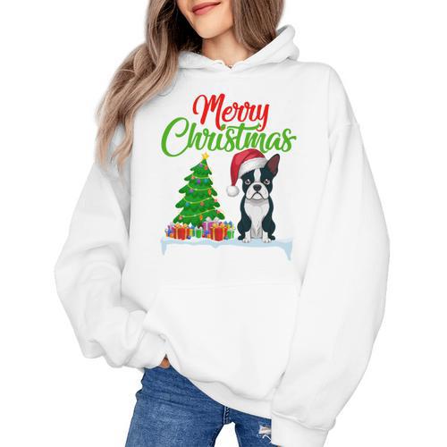 Boston Terrier Christmas Tree Lights Xmas Dog Lover Women's Hoodie - Bostonterriersmerch.com