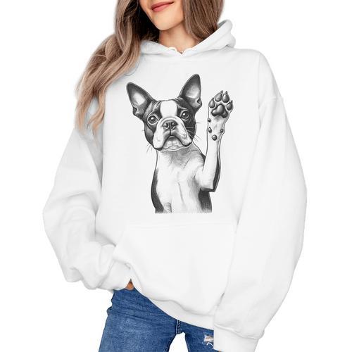 Boston Terrier Dog Raising Paw Idea Men Women Women's Hoodie - Bostonterriersmerch.com