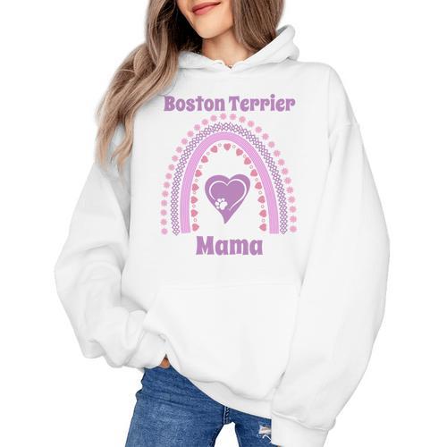 Boston Terrier Mama Cute Rainbow Paw Heart Shape Women's Hoodie - Bostonterriersmerch.com