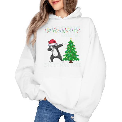 Boston Terrier Santa Hat Dabbing Around The Christmas Tree Women's Hoodie - Bostonterriersmerch.com