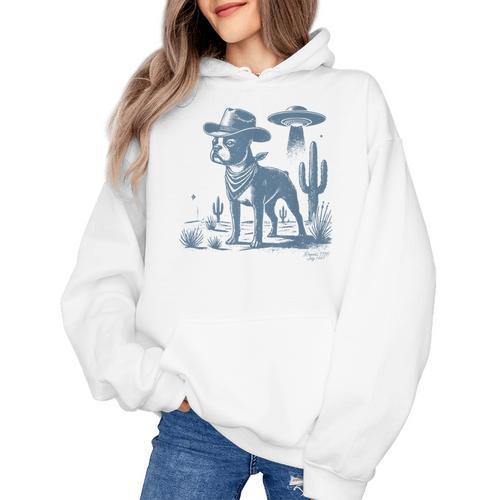 Boston Terrier UFO Cowboy Dog Dog Mom Dog Dad Alien Dog Women's Hoodie - Bostonterriersmerch.com