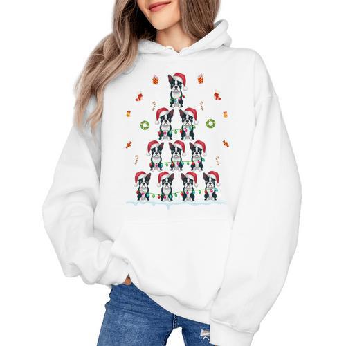 Boston Terrier Xmas Tree Lights For Men Women Boston Terrier Women's Hoodie - Bostonterriersmerch.com