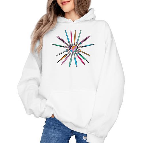 Cool Brush Heart Shape Art Teacher Paint For Artist Painter Women's Hoodie - teacherstshirts.com CA