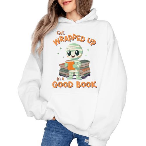 Cute Halloween Teacher Librarian Mummy Reading Books Women's Hoodie - teacherstshirts.com AU