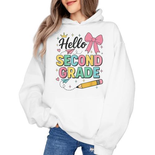 Cute Hello Second Grade Back To School Coquette Teacher Girl Women's Hoodie - teacherstshirts.com UK