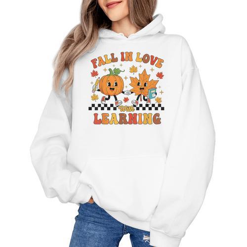 Fall In Love With Learning Teacher Student Autumn Pumpkin Women's Hoodie - teacherstshirts.com
