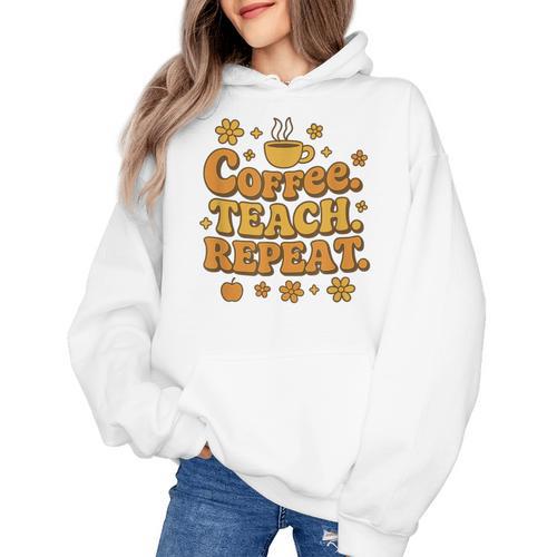 Groovy Coffee Teach Repeat Retro Teacher Women's Hoodie - teacherstshirts.com UK