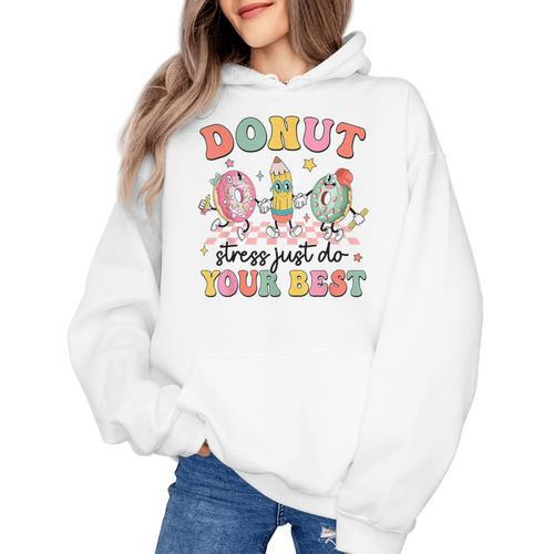 Groovy Donut Stress Just Do Your Best Testing Day Teachers Women's Hoodie - teacherstshirts.com