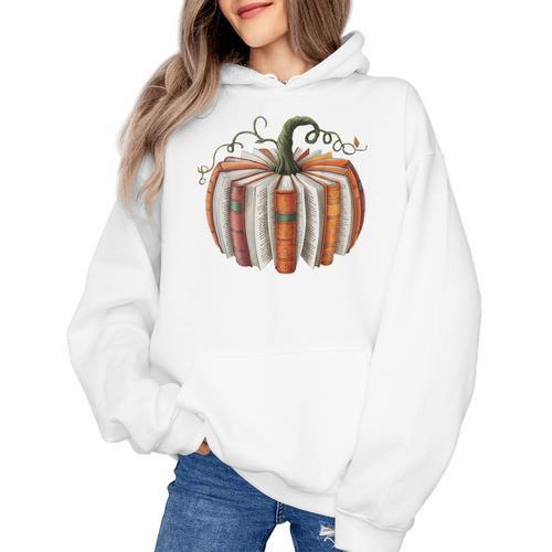 Halloween Teacher Librarians Fall Book Pumpkin Retro Reading Women's Hoodie - teacherstshirts.com AU