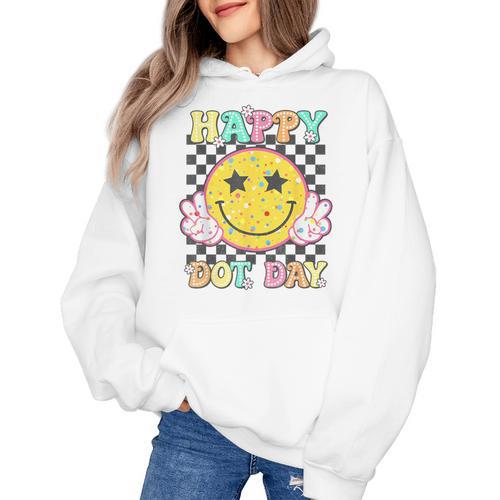Happy Dot Day Hippie Flowers Smile Face Groovy Teacher Kids Women's Hoodie - teacherstshirts.com CA