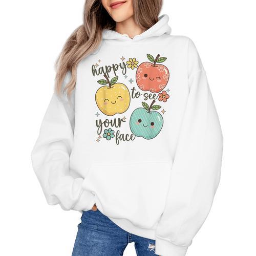 Happy To See Your Face Teacher Apple Women's Hoodie - teacherstshirts.com AU