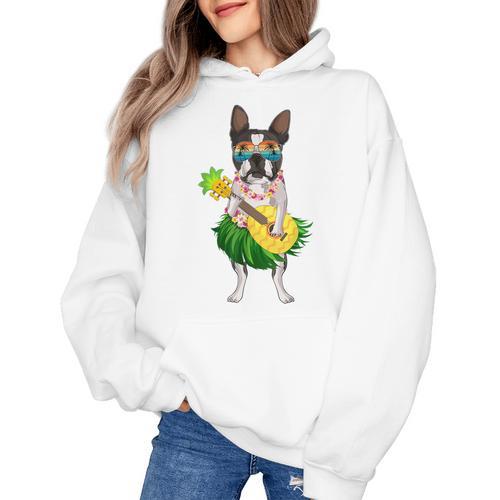 Hawaiian Boston Terrier Dog Pineapple Ukulele Summer For Men Women Girls Kids Women's Hoodie - Bostonterriersmerch.com