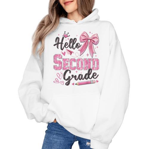 Hello Second Grade First Day Of School Coquette Teacher Girl Women's Hoodie - teacherstshirts.com UK