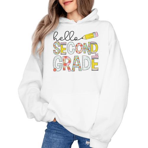 Hello Second Grade Team 2nd Grade Back To School Teacher Kid Women's Hoodie - teacherstshirts.com UK