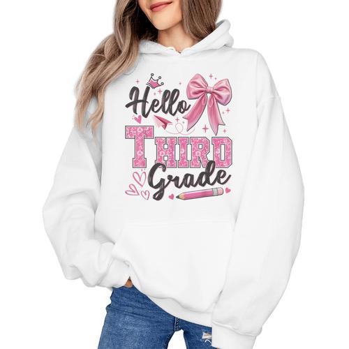 Hello Third Grade First Day Of School Coquette Teacher Girl Women's Hoodie - teacherstshirts.com UK