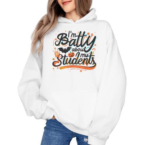 I'm Batty About My Students Watercolor Bat Teacher Halloween Women's Hoodie - teacherstshirts.com AU