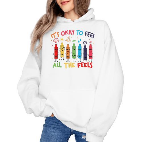 Its Okay To Feel All The Feels Mood Color Crayons Teacher Women's Hoodie - teacherstshirts.com