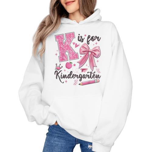 K Is For Kindergarten Teacher Coquette Bow Back To School Women's Hoodie - teacherstshirts.com UK