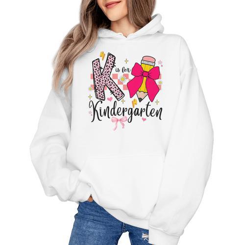 K Is For Kindergarten Teacher Coquette Bow Back To School Women's Hoodie - teacherstshirts.com UK