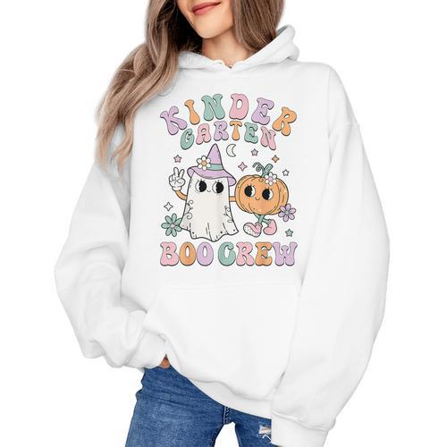 Kindergarten Boo Crew Halloween Floral Ghost Kinder Teacher Women's Hoodie - teacherstshirts.com DE