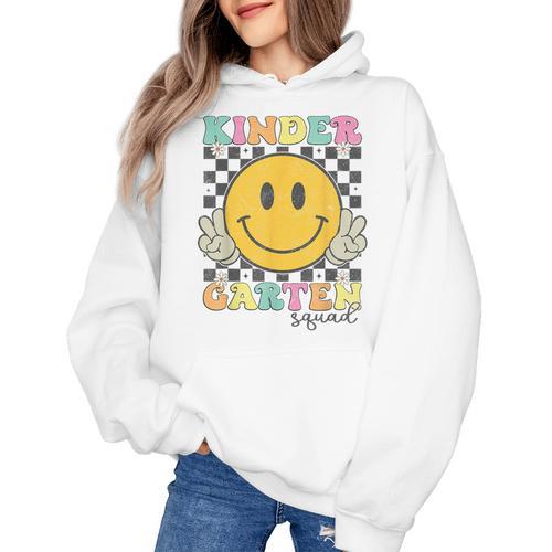 Kindergarten Squad Smile Face Teachers Kids Back To School Women's Hoodie - teacherstshirts.com AU
