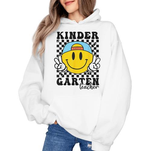 Kindergarten Teacher Hippie Smile Face Back School Women's Hoodie - teacherstshirts.com