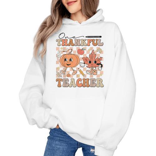 One Thankful Teacher Thanksgiving Groovy Fall Autumn Teacher Women's Hoodie - teacherstshirts.com AU