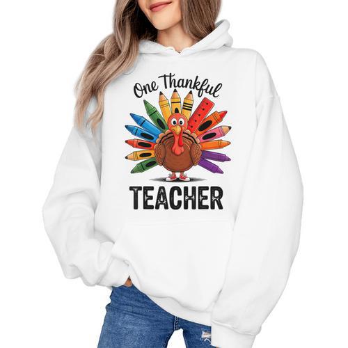 One Thankful Teacher Thanksgiving TurkeyCute Pencil Women's Hoodie - teacherstshirts.com UK