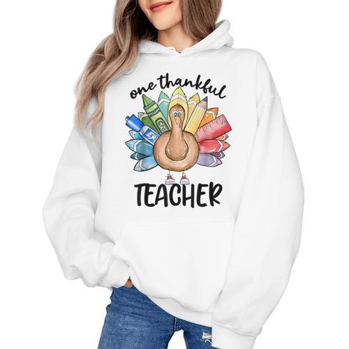 One Thankful Teacher Turkey Pencil Thanksgiving Teachers Women's Hoodie - teacherstshirts.com UK