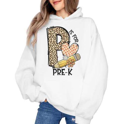 P Is For Pre K Teacher Leopard First Day Of School For Men Women Girls Kids Women's Hoodie - teacherstshirts.com AU
