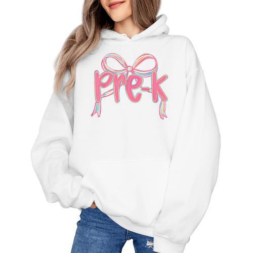 Preppy Pre k Back To School Pre-k Teachers Girls Cute Bow Women's Hoodie - teacherstshirts.com UK