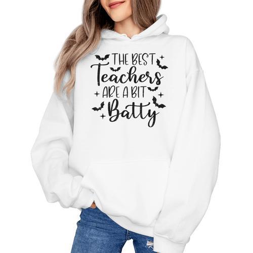 Retro The Best Teachers Are A Bit Batty Halloween Teacher Women's Hoodie - teacherstshirts.com AU