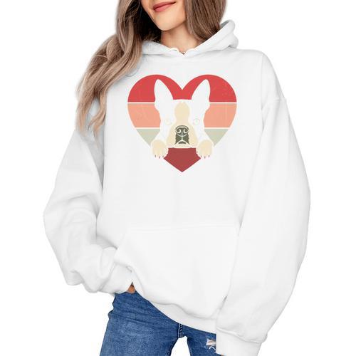 Retro Heart Boston Terrier Dog Vintage Valentine Women's Hoodie - Bostonterriersmerch.com