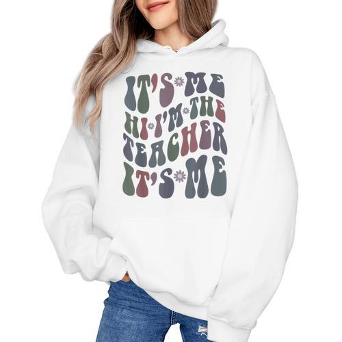 Retro IT'S ME Hi I'm The TEACHER Groovy Testing Squad Pink Women's Hoodie - teacherstshirts.com