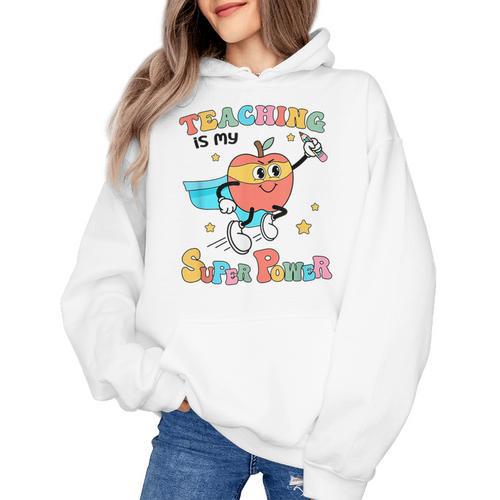 Retro Teaching Is My Superpower Apple Teacher Appreciation Women's Hoodie - teacherstshirts.com UK
