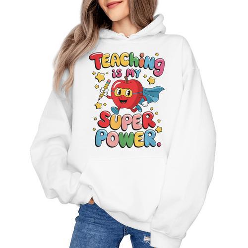 Retro Teaching Is My Superpower Apple Teacher Appreciation Women's Hoodie - teacherstshirts.com AU