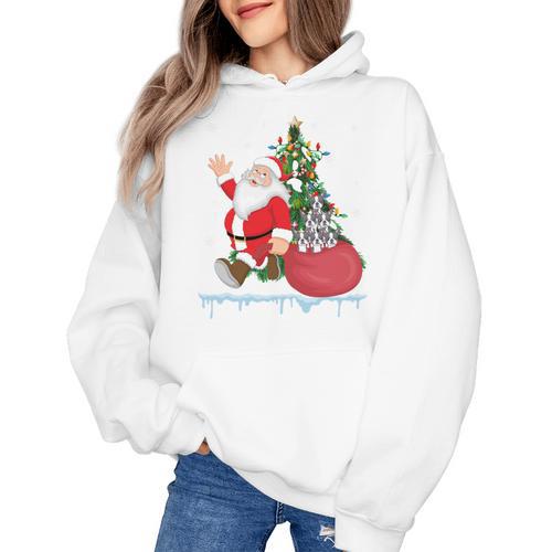 Santa Ugly Christmas Tree Lights Boston Terrier Dog Lover Women's Hoodie - Bostonterriersmerch.com