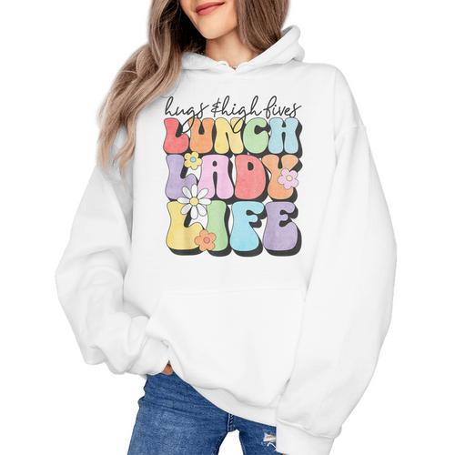 Soul Bleach Teacher Staff First Day Of School Last Hugs & High Fives Lunch Lady Vibes Blue Classic Fit Women's Hoodie - teacherstshirts.com DE