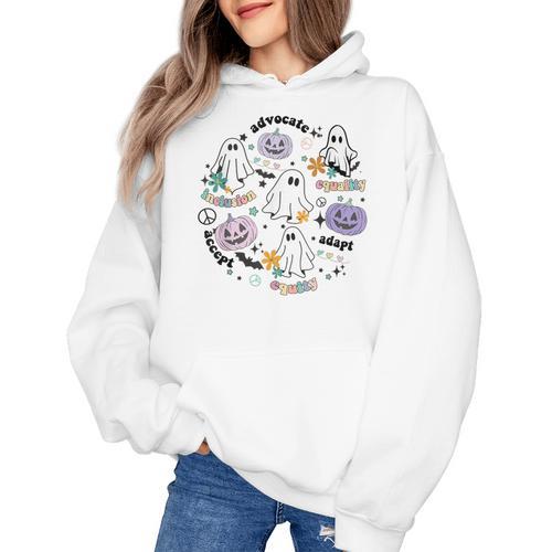Special Education Teacher Halloween Pumpkin Ghost Inclusion Women's Hoodie - teacherstshirts.com UK