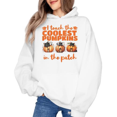 I Teach The Cutest Pumpkins Halloween Teacher Cat Lover Women's Hoodie - teacherstshirts.com