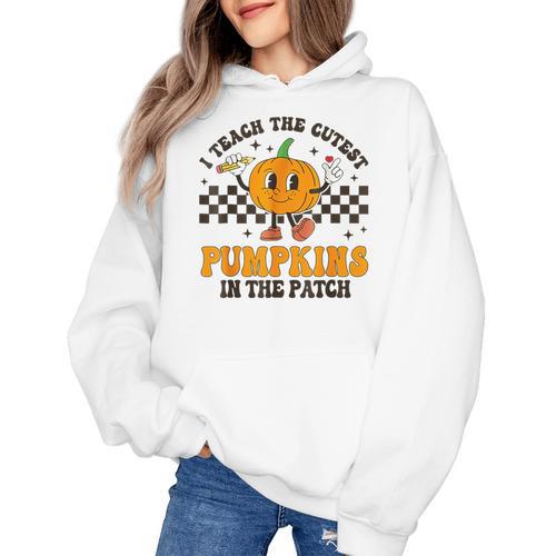 I Teach The Cutest Pumpkins In The Patch Groovy Teacher Fall Women's Hoodie - teacherstshirts.com