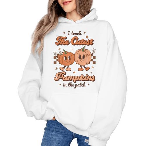 I Teach The Cutest Pumpkins In The Patch Retro Teacher Fall Women's Hoodie - teacherstshirts.com UK