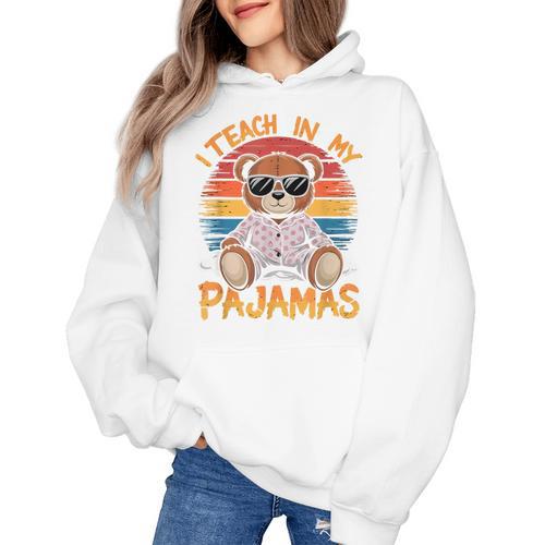 I Teach In My Pajamas Teacher Sunset Bear Retro Women's Hoodie - teacherstshirts.com DE