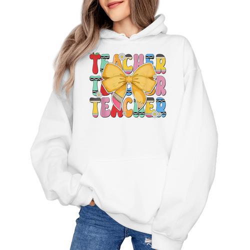 Teacher Pencil Coquette Bow Back To School Teacher Women's Hoodie - teacherstshirts.com UK