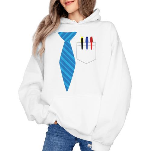 Teacher Tie & Pocket Protector Costume School Women's Hoodie - teacherstshirts.com UK